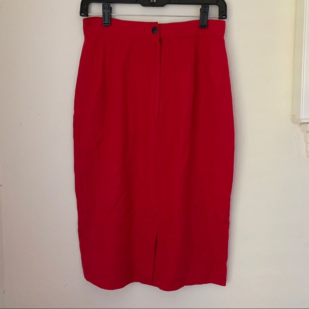 Mid length red wool pencil skirt - Picture 2 of 7